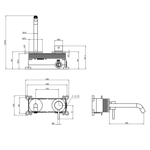 Смеситель для раковины на стену (комплект), шлифованное золото AQUAme Siena AQM6215BG