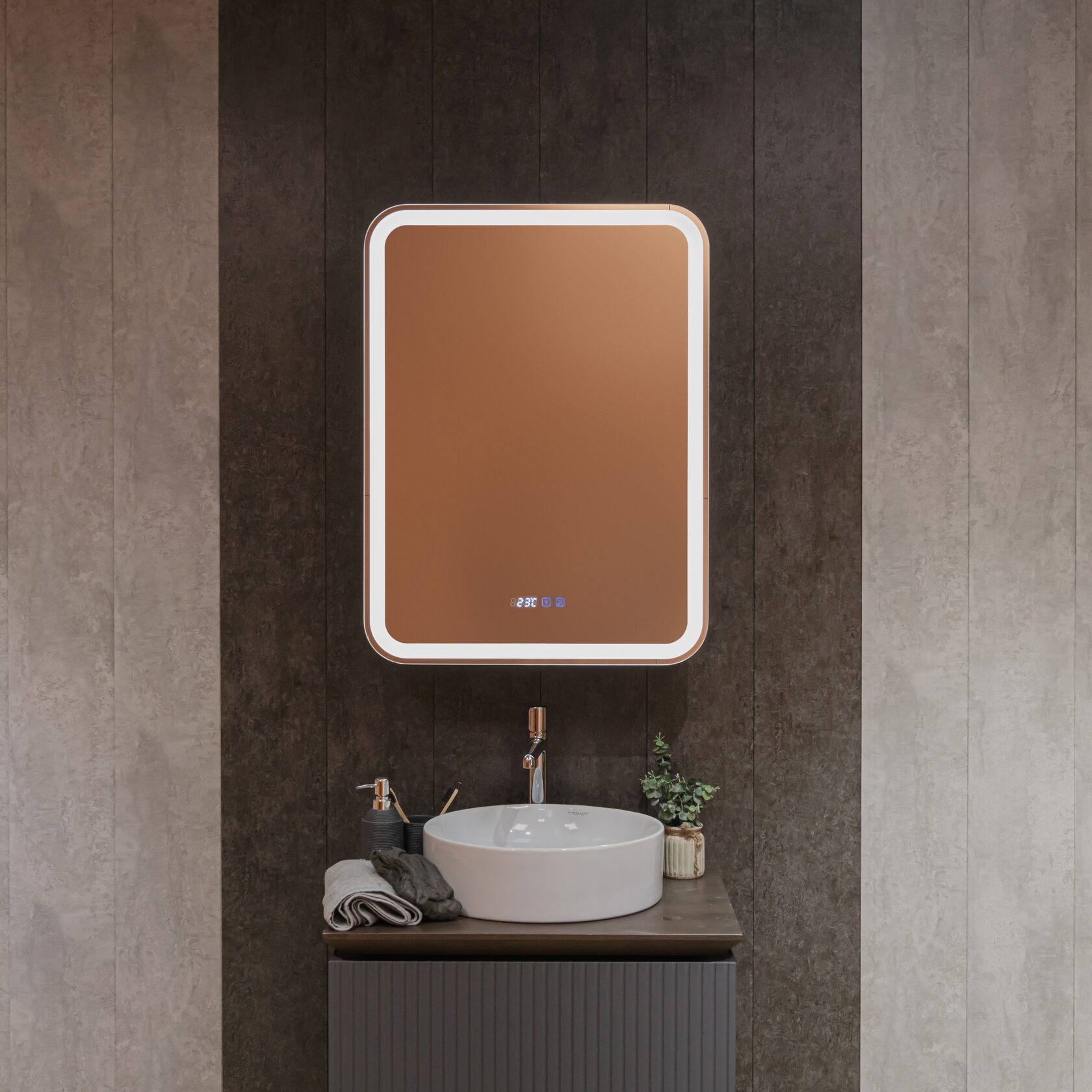 Зеркало-шкаф Фиджи-Антрацит 60 - 3.2 левый, часы, ТХ, подогрев, сенсорный выкл